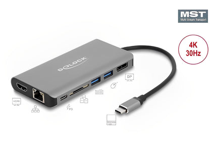 תחנת עגינה USB-C למחשב נייד עם חיבור ל- 2 מסכים HDMI / DP 4K בו זמנית - delock.israel