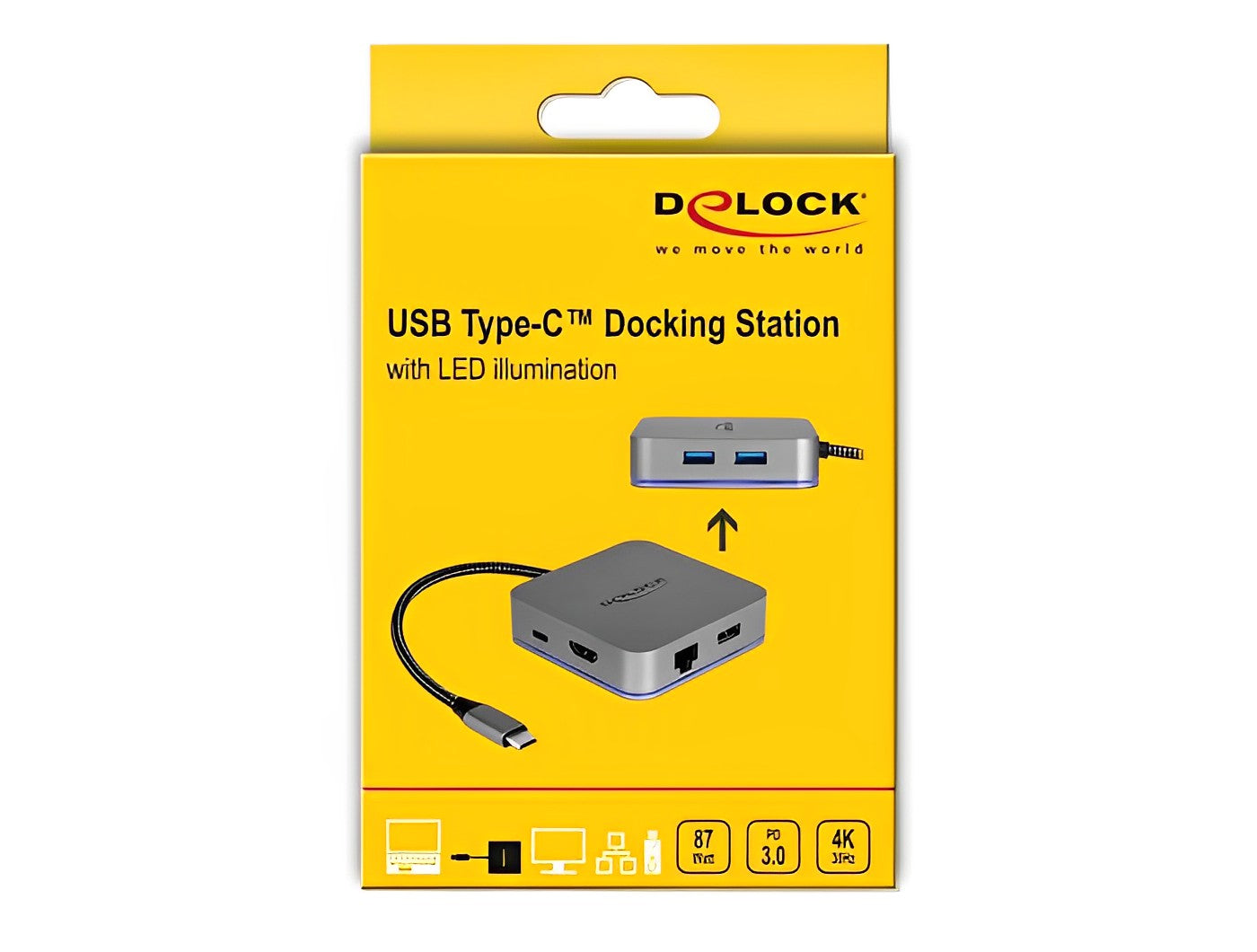 תחנת עגינה USB-C LED illumination למכשירי סלולר עם חיבור למסכך HDMI 4K - delock.israel