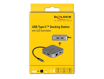 תחנת עגינה USB-C LED illumination למכשירי סלולר עם חיבור למסכך HDMI 4K - delock.israel