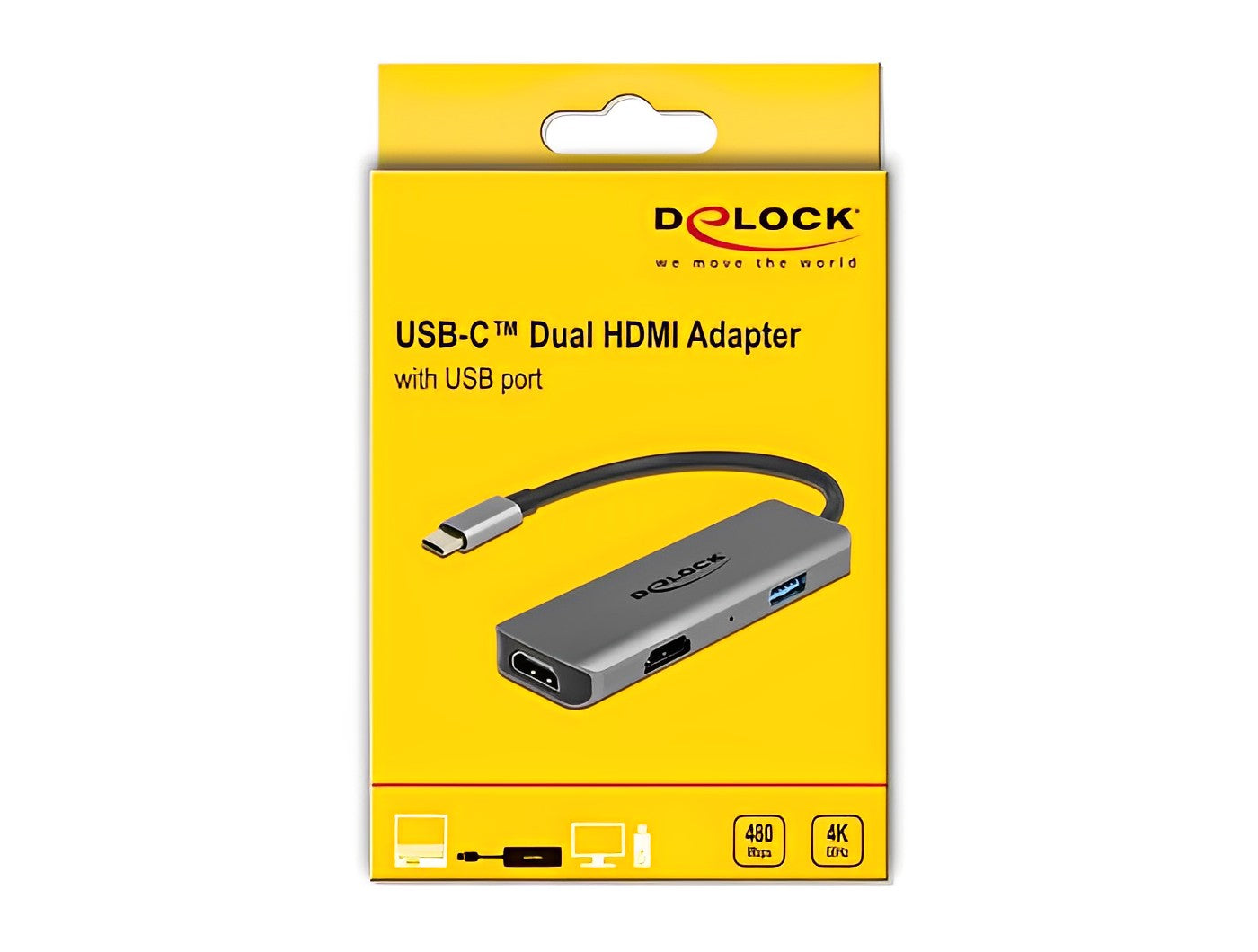 מתאם USB-C לחיבור 2 מסכים HDMI 4K בו זמנית - delock.israel