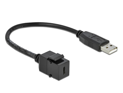 מתאם קיסטון USB 2.0 תקע USB-A לשקע USB-C על כבל 25 ס"מ - delock.israel
