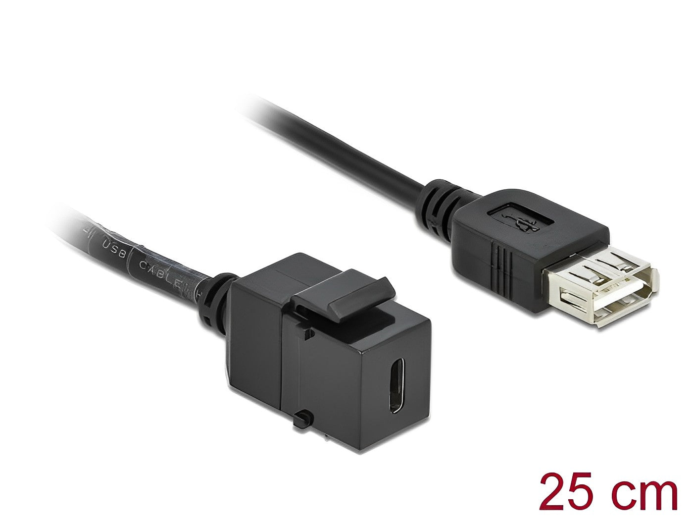 מתאם קיסטון USB 2.0 שקע USB-A לשקע USB-C על כבל 25 ס"מ - delock.israel
