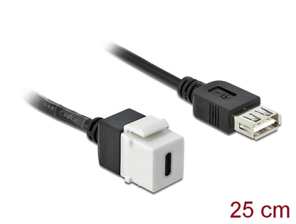 מתאם קיסטון USB 2.0 שקע USB-A לשקע USB-C על כבל 25 ס"מ - delock.israel