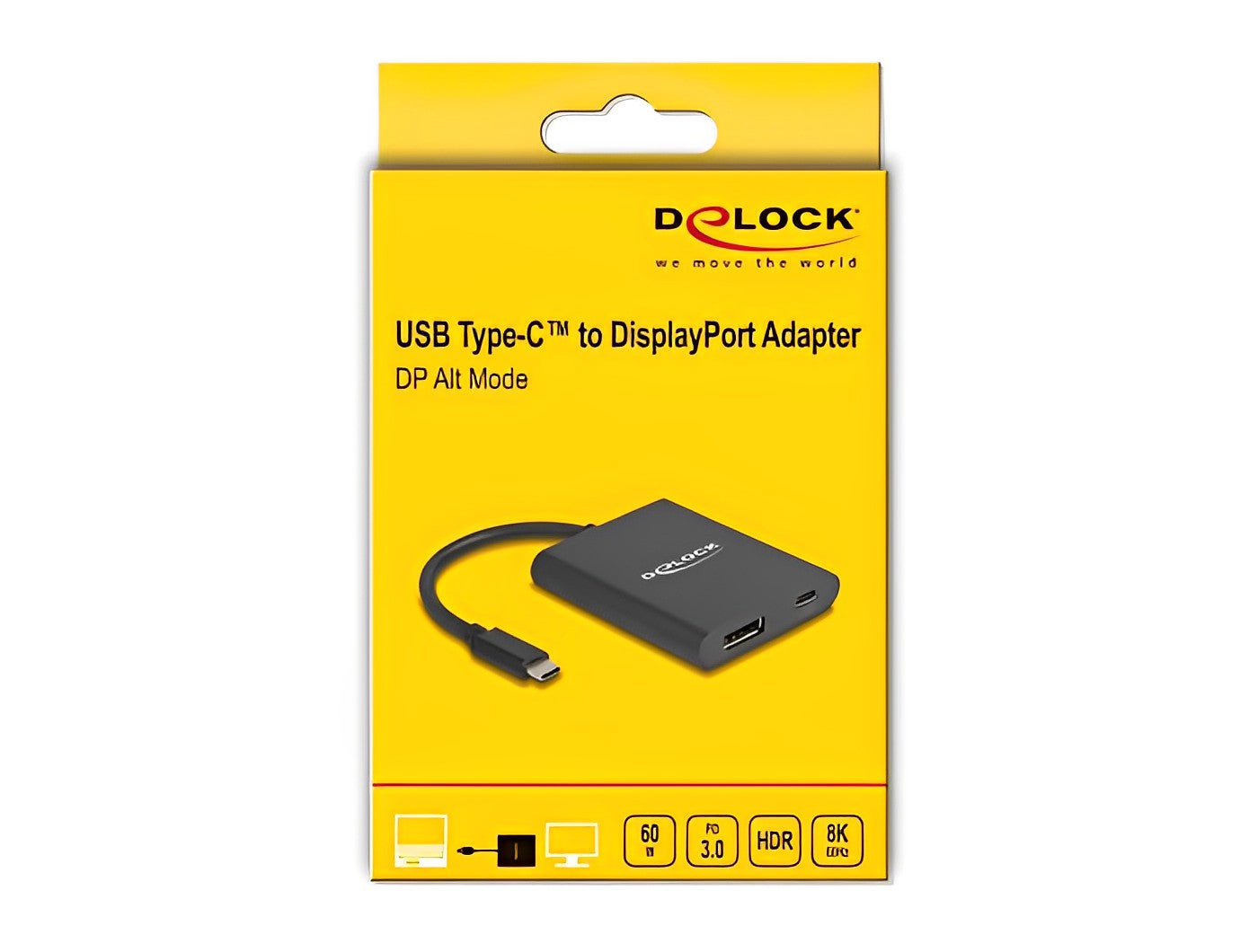 מתאם תצוגה USB-C לחיבור מסך DisplayPort 8K HDR תומך PD 60 W - delock.israel