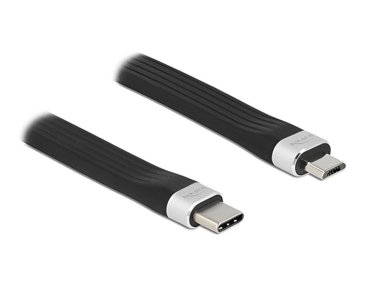 כבל USB 2.0 שטוח תקע USB-C לתקע USB Micro-B תומך PD 3 A אורך 13.5 ס"מ - delock.israel