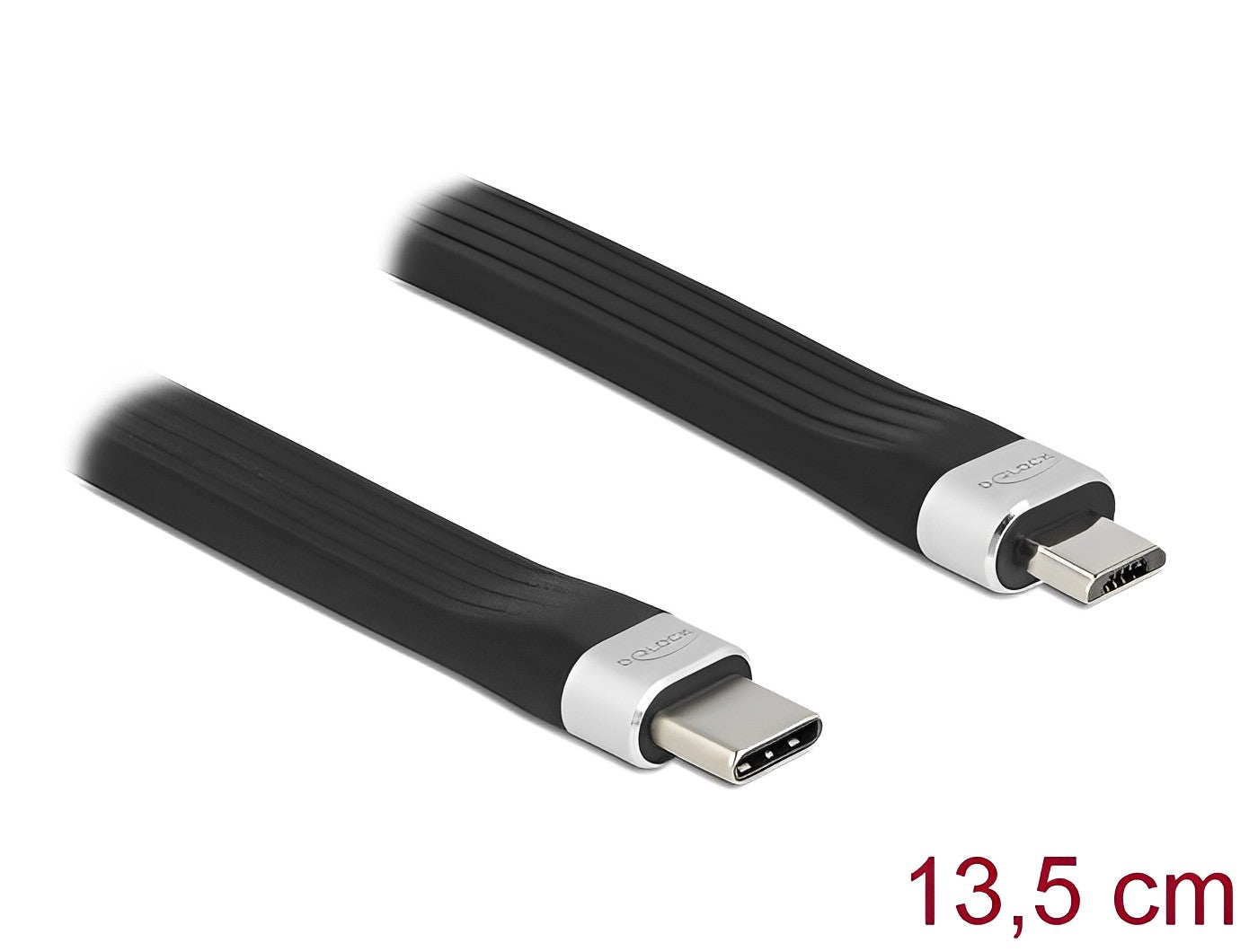 כבל USB 2.0 שטוח תקע USB-C לתקע USB Micro-B תומך PD 3 A אורך 13.5 ס"מ - delock.israel