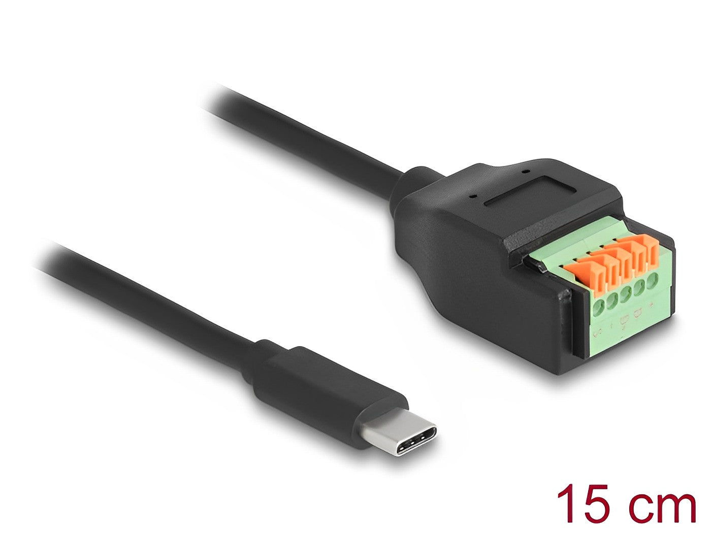 מתאם טרמינל בלוק בלחיצה על כבל קצר 15 ס"מ לתקע USB-C 2.0 - delock.israel