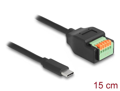 מתאם טרמינל בלוק בלחיצה על כבל קצר 15 ס"מ לתקע USB-C 2.0 - delock.israel