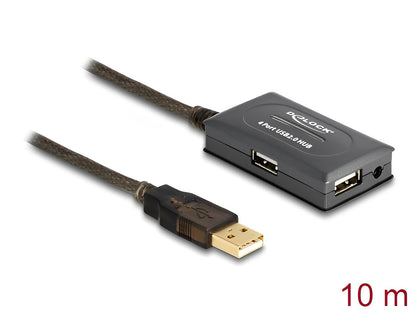 מפצל USB 2.0 אקטיבי עם 4 יציאות על כבל אורך 10 מטר - delock.israel