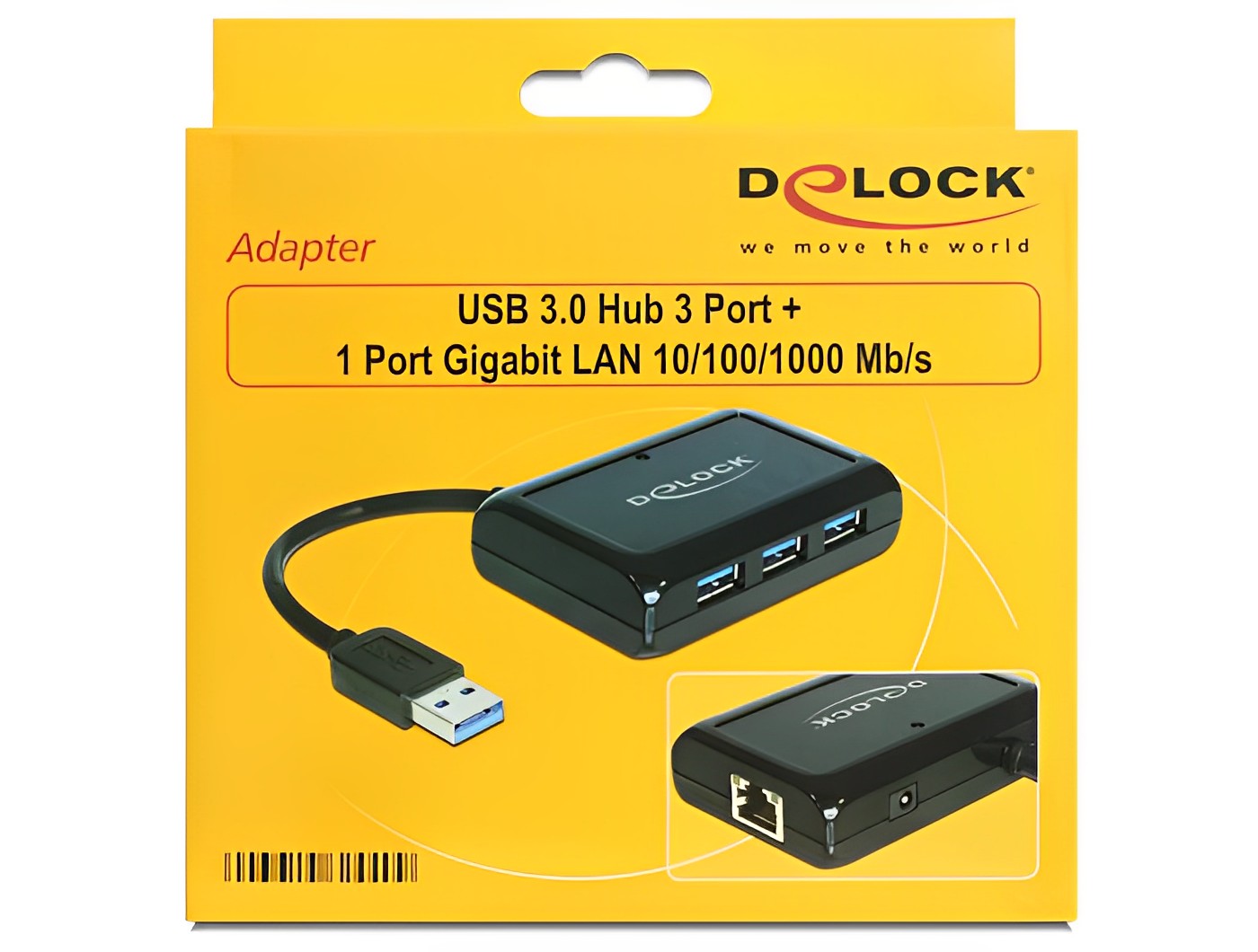 מפצל USB 3.0 5Gbps אקטיבי עם 3 יציאות USB-A ושקע רשת RJ45 Giga - delock.israel