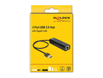 מפצל USB 3.0 5Gbps עם 3 יציאות USB-A ושקע רשת RJ45 Giga - delock.israel