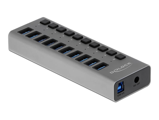 מפצל USB 3.0 5Gbps אקטיבי 10 יציאות USB-A עם מפסקים - delock.israel