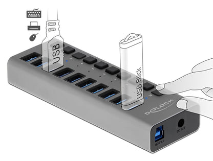 מפצל USB 3.0 5Gbps אקטיבי 10 יציאות USB-A עם מפסקים - delock.israel
