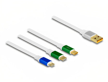 כבל טעינה ונתונים נמתח תקע USB-A לתקע מיקרו USB-C x 2 + USB - delock.israel