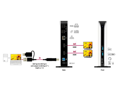 תחנת עגינה USB 3.2 למחשב נייד עם חיבור ל- 2 מסכים HDMI 1080p בו זמנית - delock.israel