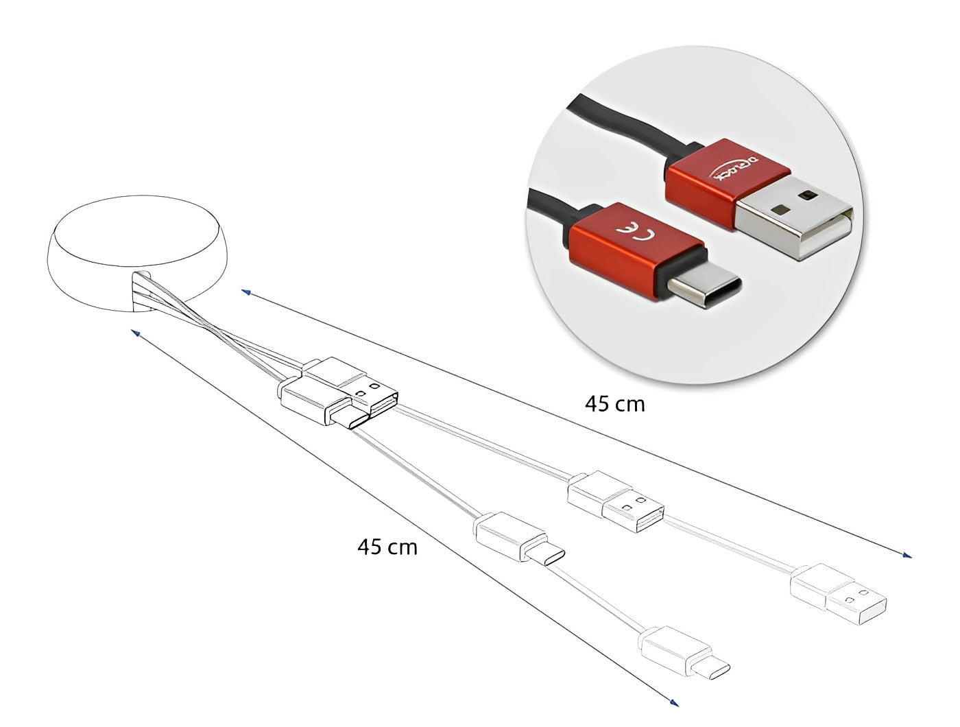 כבל טעינה ונתונים נמתח תקע USB-C לתקע USB-A אורך 92 ס"מ - delock.israel