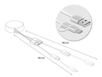 כבל טעינה ונתונים נמתח תקע USB-A לתקעים USB-C / Micro-B אורך 92 ס"מ - delock.israel