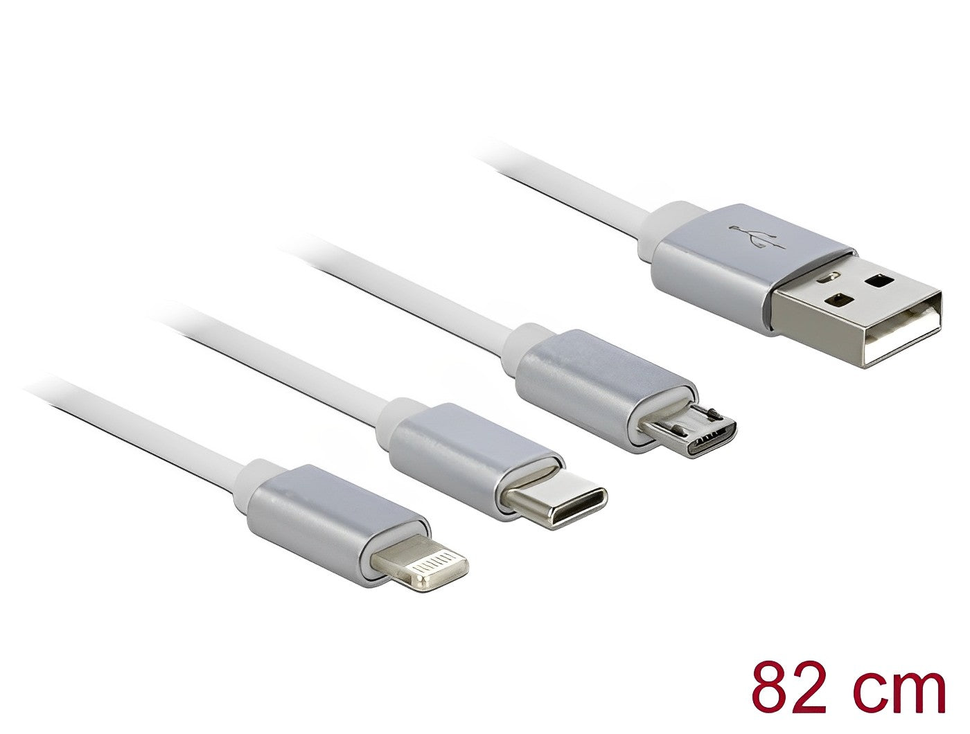 כבל טעינה נמתח תקע USB-A לתקע Lightning + מיקרו USB-C + USB - delock.israel