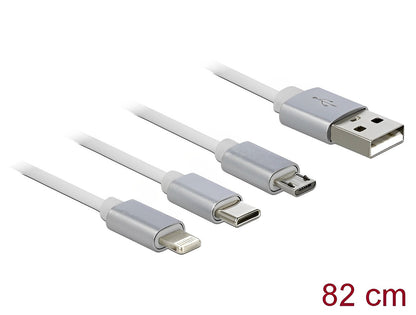 כבל טעינה נמתח תקע USB-A לתקע Lightning + מיקרו USB-C + USB - delock.israel