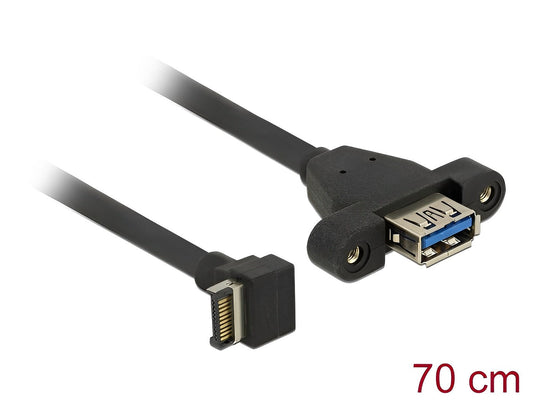 כבל USB 3.1 Gen 2 לפאנל תקע 20 פין לשקע USB-A עם מרחק בין הברגים 31 מ"מ - delock.israel