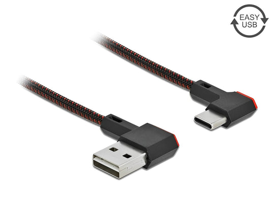 כבל EASY-USB 2.0 תקע USB-A בזווית צד 90° לתקע USB-C בזווית צד 90° - delock.israel