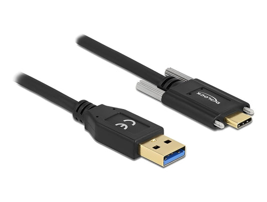 כבל USB 3.2 Gen 2 10Gbps תקע USB-A לתקע USB-C עם ברגים נעילה תומך PD 3A - delock.israel