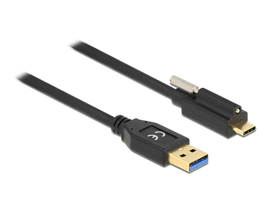 כבל USB 3.2 Gen 2 10Gbps תקע USB-A לתקע USB-C עם בורג נעילה תומך PD 3A - delock.israel