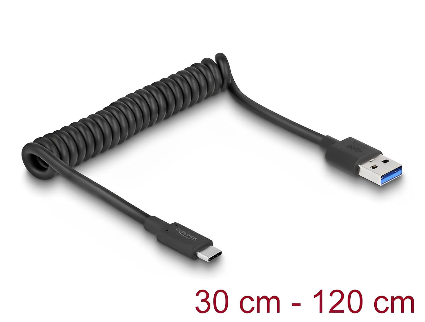 כבל מסולסל USB 10Gbps מבית Delock גרמניה מאפשר חיבור בין מכשיר עם מחבר USB-C למחשב אישי או נייד עם חיבור USB-A פנוי - delock.israel