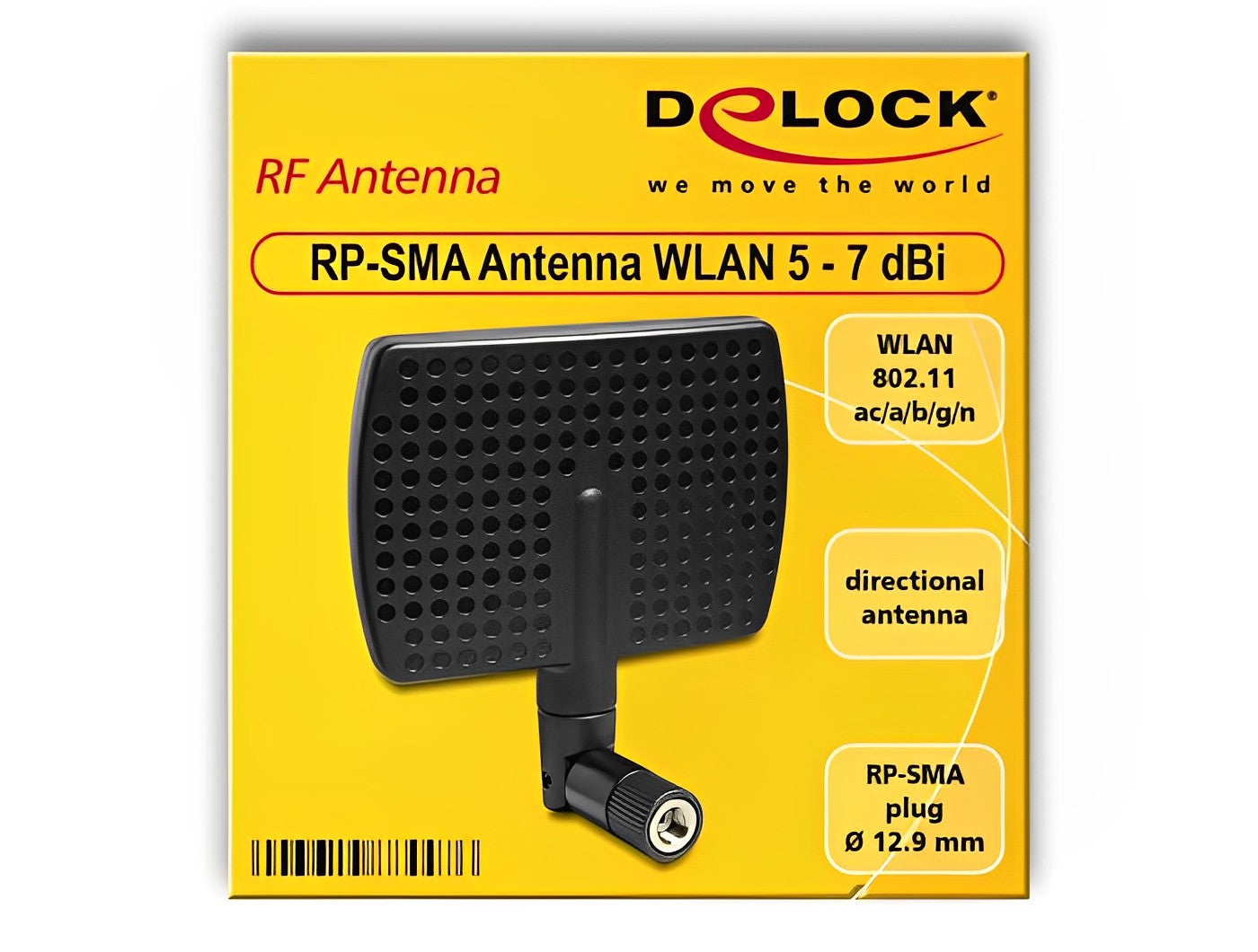 אנטנה מסתובבת כיוונית WLAN 802.11 ac/a/b/g/n 5 - 7 dBi פנימית מחבר RP-SMA plug - delock.israel