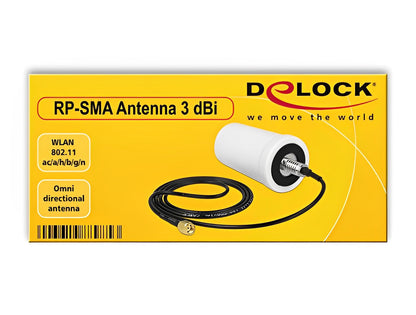 אנטנה כלל כיוונית WLAN 802.11 ac/a/h/b/g/n 1.4 - 3.0 dBi חיצונית IP67 עם כבל ULA100 מחבר RP-SMA plug - delock.israel